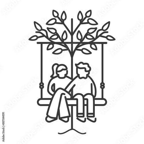 elderly couple sitting on a swing minimalist line art icon logo symbol
