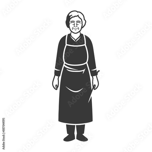 elderly woman in apron minimalist line art icon logo symbol