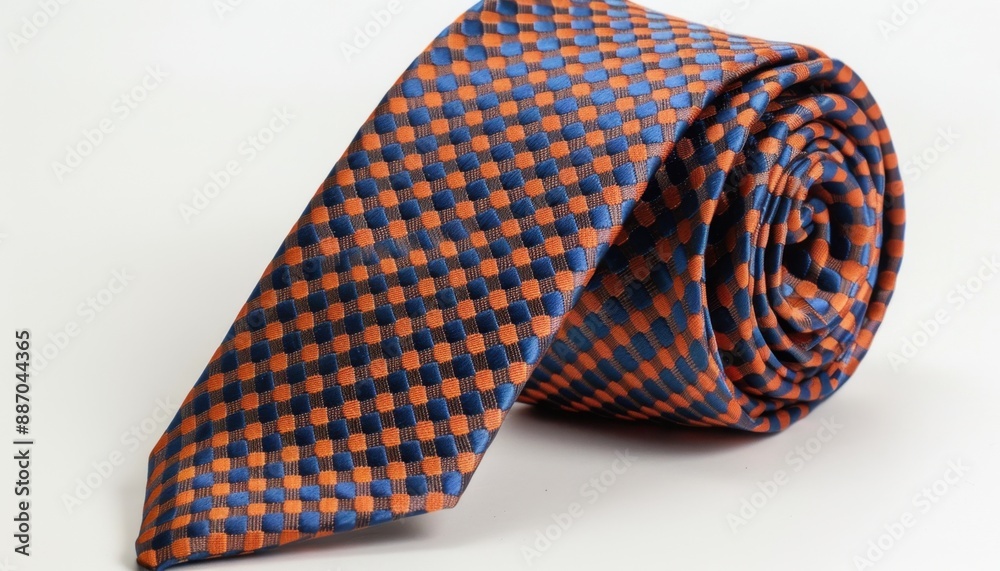 Rolled Orange And Blue Checkered Tie On A White Background Rolled Orange And Blue Checkered Tie On A White Background