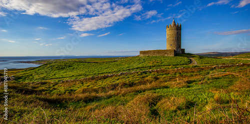 Doonagore castle tower in a setting sun, Co. Clare, Ireland
