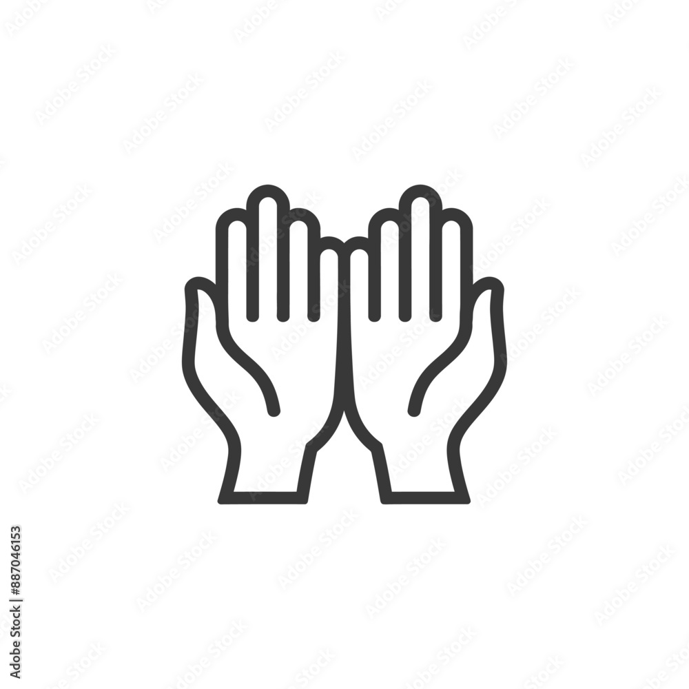 Fototapeta premium Line Art Icon: Two Hands Raised in Supplication