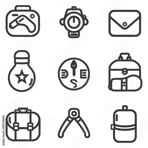 Adventure Essentials: Nine Line Icons of Travel Gear and Tools