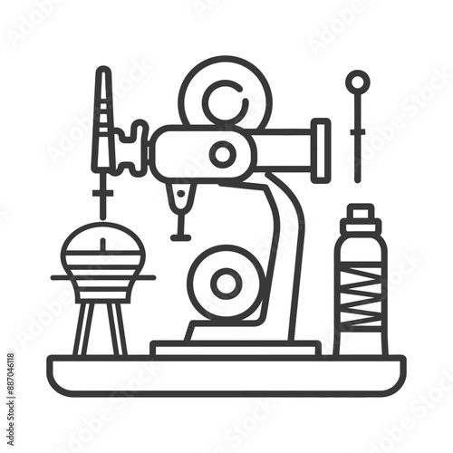 Retro Film Projector & Sewing Machine Icon: Vintage Craft & Cinema Fusion