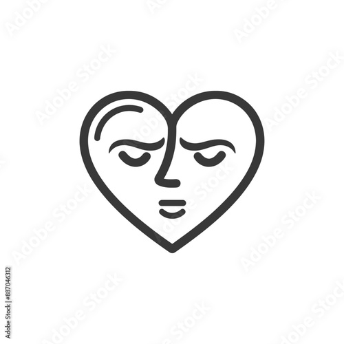 Serene Face within a Heart: Minimalist Line Art Icon