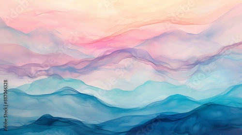 Soft pastel waves blending seamlessly like watercolor strokes, creating a tranquil and airy atmosphere