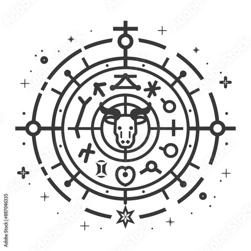 Taurus Zodiac Symbol: Geometric Line Art Mandala