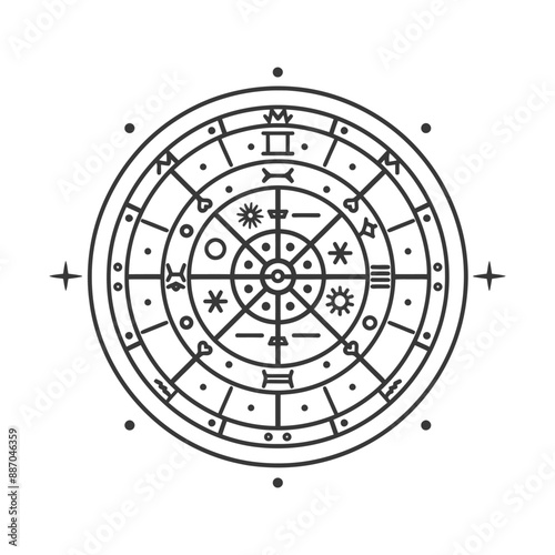 Minimalist Celestial Wheel: Zodiac & Symbolic Geometry Design