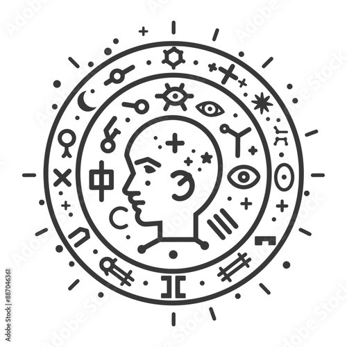Celestial Mind:  Symbolic Head Profile within Cosmological Mandala