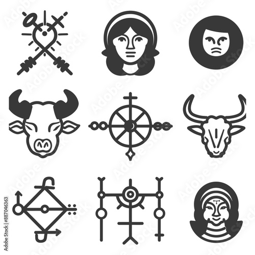 Modern Minimalist Mystical Symbols & Portraits: Taurus, Compass, & Sacred Geometry Icons