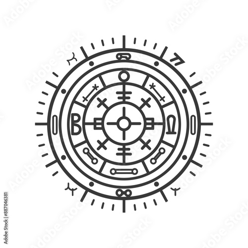 Geometric Sacred Symbol:  Nordic Rune & Astrological Compass Design