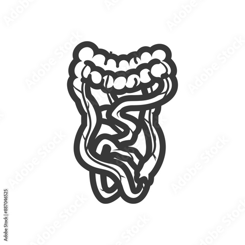 Stylized Intestine Anatomy: Monochrome Sketch Illustration