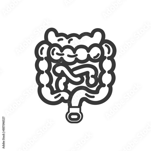 Stylized Line Art Illustration of Human Digestive System with Attached Clip