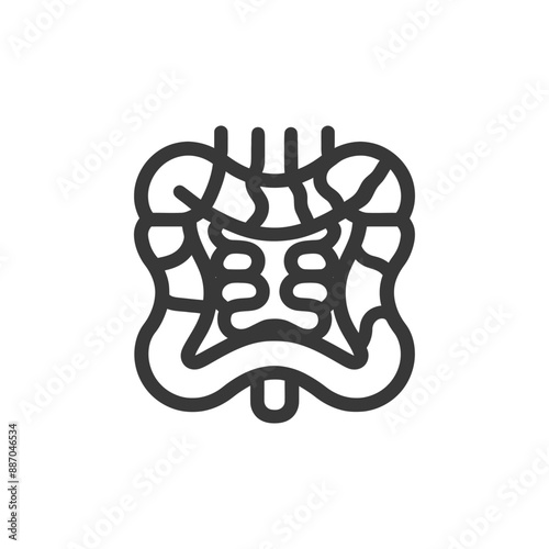 Stylized Line Art Icon: Human Abdominal Anatomy with Intestines