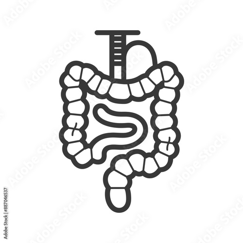 Line Art Illustration: Human Digestive System with Intravenous Infusion