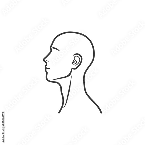 Minimalist Line Art: Bald Head Profile, Elegant Neck and Ear