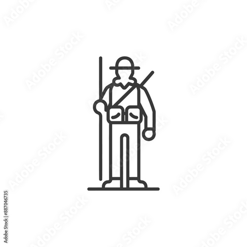Line Art Icon: Vintage Fisherman with Rod and Gear