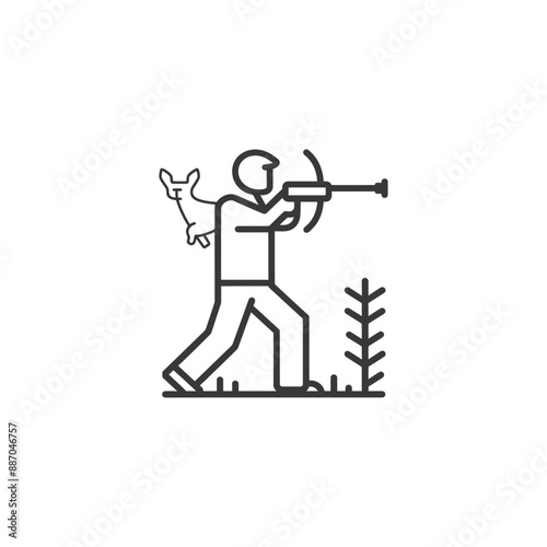 Line Art Hunter with Crossbow and Kangaroo Icon