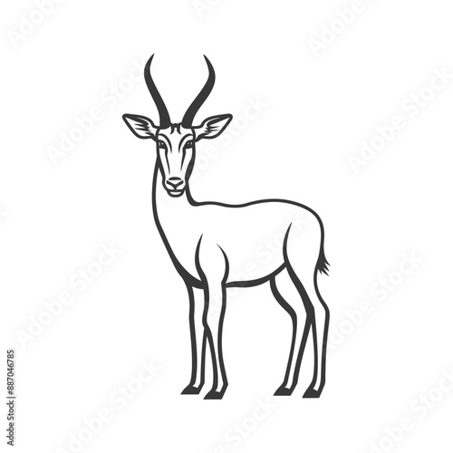 Monochromatic Line Art Illustration of a Majestic Springbok Antelope