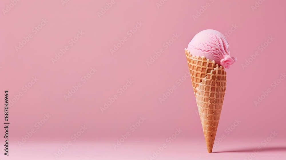 Innovative summer poster with empty space featuring a waffle cone and pop up tube against a pink backdrop Innovative summer poster with empty space featuring a waffle cone and pop up tube against a pink backdrop