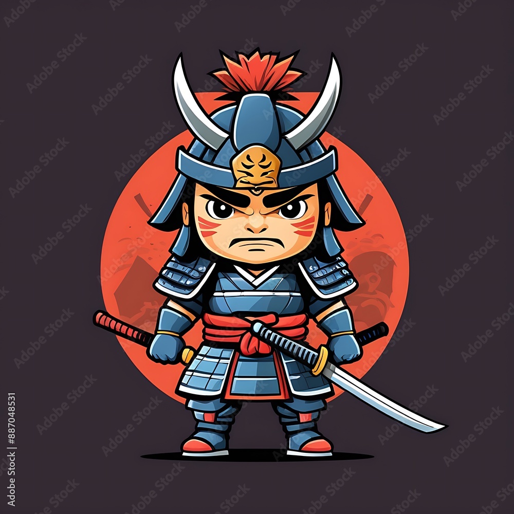 Samurai warrior in full armor with red sash, helmet, sword, and serious expression; suitable for historical, martial arts, and warriorthemed designs. Samurai warrior in full armor with red sash, helmet, sword, and serious expression; suitable for historical, martial arts, and warriorthemed designs.