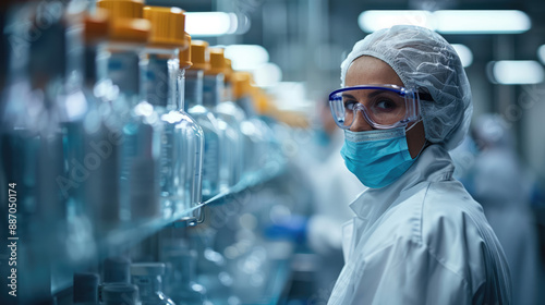 person working in a medical research laboratory, sterile and confined environment