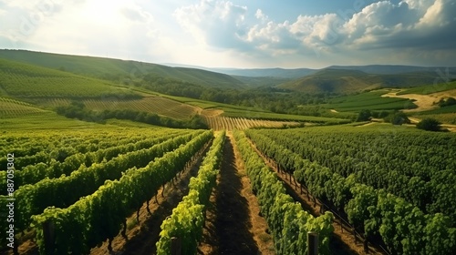 Wallpaper Mural Green field with rows of vines for harvesting. Ripe grapes for the production of fine wines. Torontodigital.ca