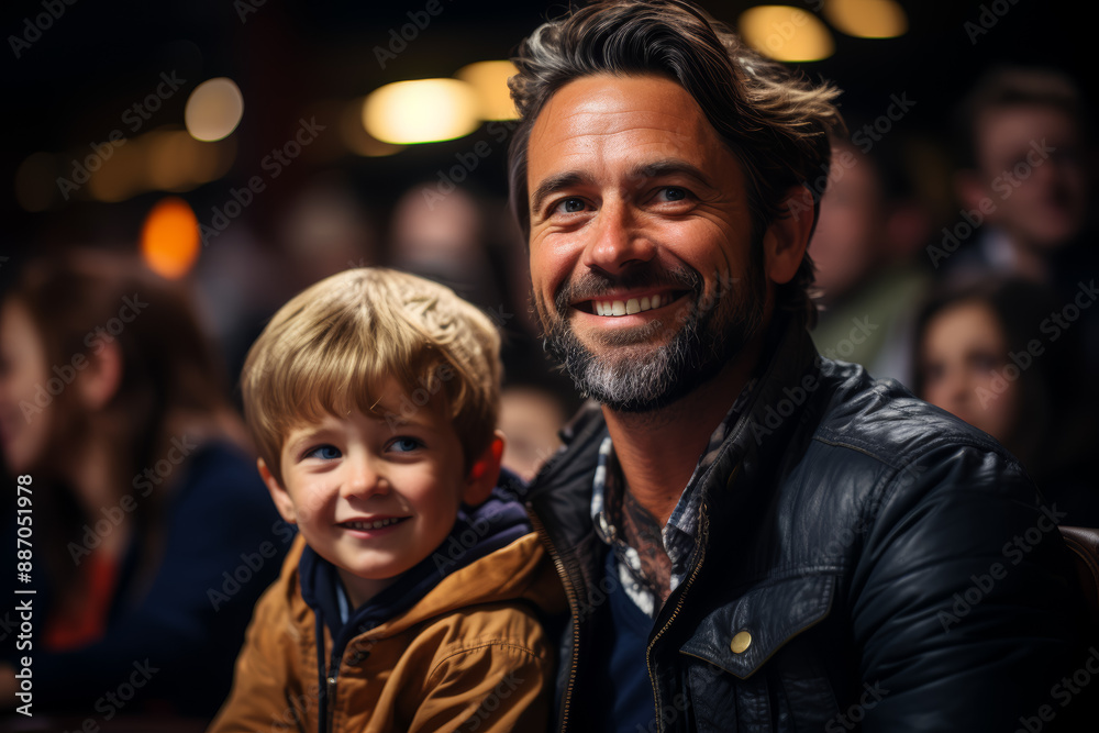 A dad attending his child's music recital, listening proudly as they showcase their talent on stage. Concept of parental encouragement and artistic support. Generative Ai. A dad attending his child's music recital, listening proudly as they showcase their talent on stage. Concept of parental encouragement and artistic support. Generative Ai.