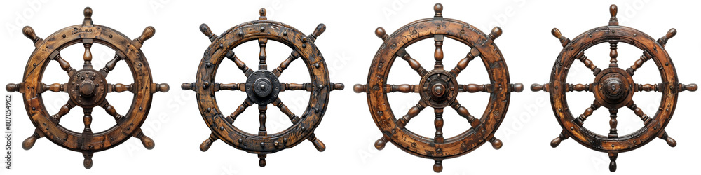 Obraz premium Set of A old pirate ship steering wheel on a transparent background