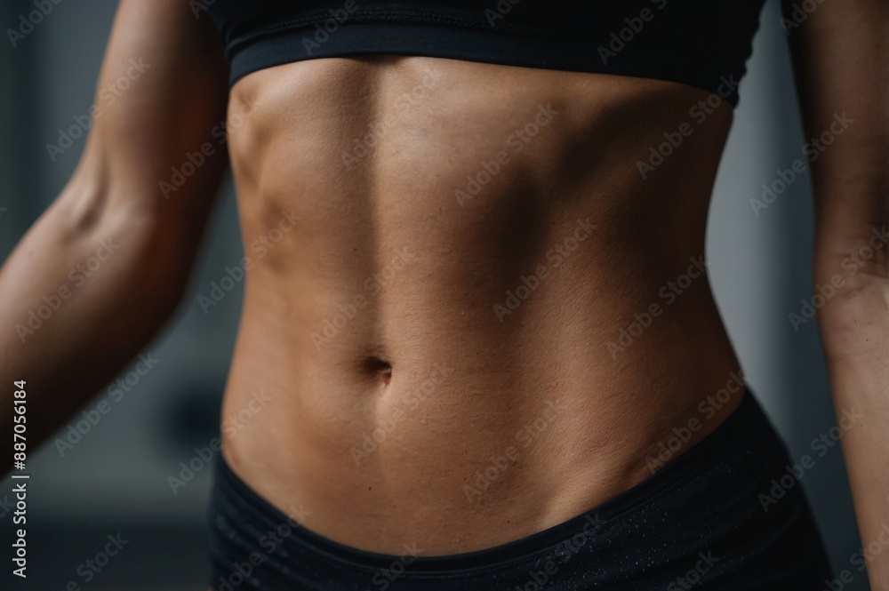 Woman wearing exercise clothes, showing her defined abs, concept of physical activity, physical training. Woman wearing exercise clothes, showing her defined abs, concept of physical activity, physical training.