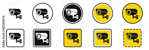 Set of security cameras icon collection. Security cam in the circle and square symbol. Vector illustration.