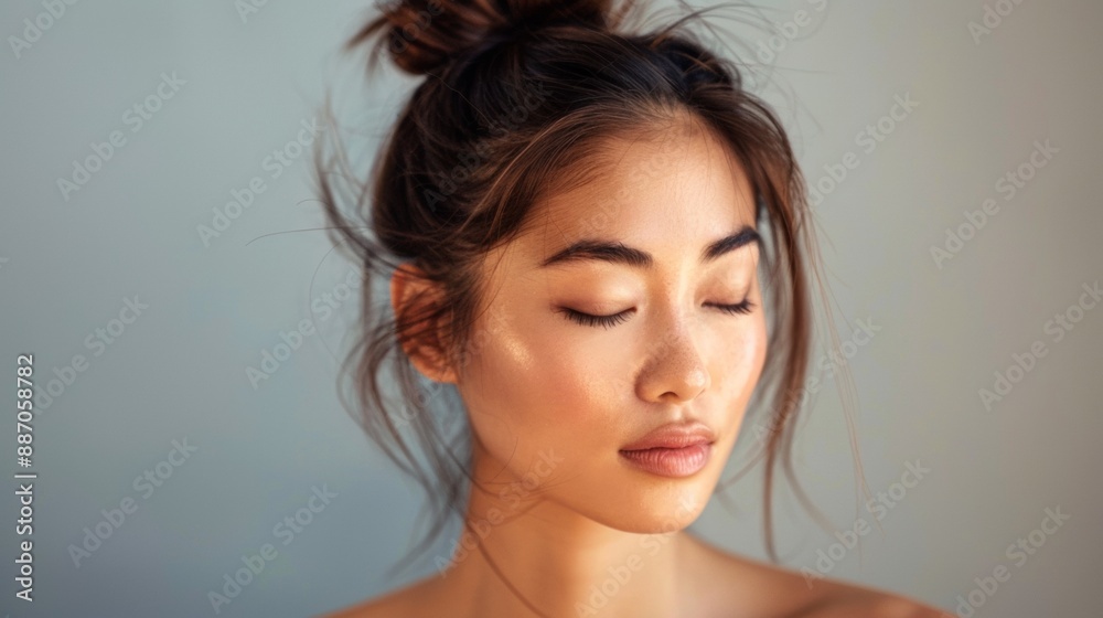 Woman With Long Brown Hair And Eyes Closed Woman With Long Brown Hair And Eyes Closed