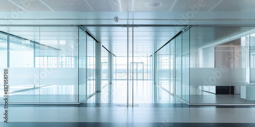 Wallpaper Mural Spacious modern office, empty workplace, glass walls, contemporary design, natural light Torontodigital.ca