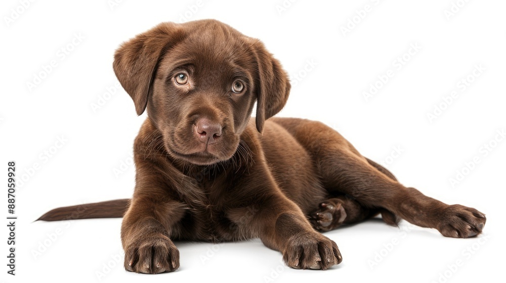 Chocolate Labrador puppy 20 week old posed against white background Chocolate Labrador puppy 20 week old posed against white background
