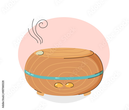 Minimalistic electric aroma diffuser. Healthy lifestyle, selfcare, aromatherapy. Modern aesthetic. Hand drawn style. Perfect for promoting wellness, beauty industry, relaxation, spa-themed project.