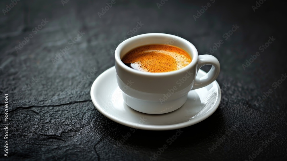 Fototapeta premium White Espresso Coffee Cup on Dark Background
