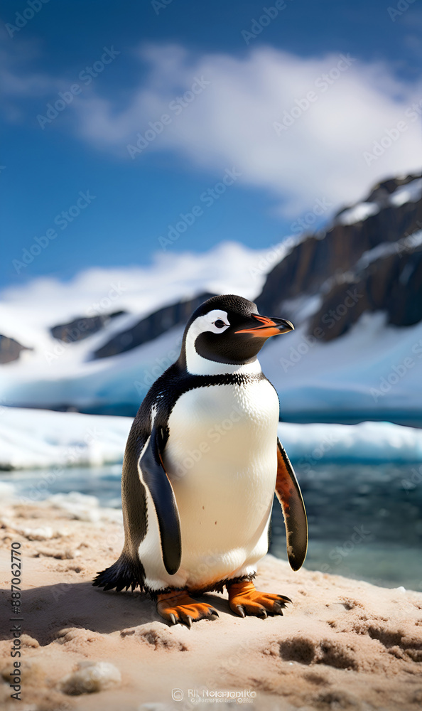 Fototapeta premium penguin in its natural environment, close-up