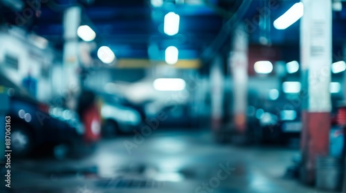 Wallpaper Mural Blurred Car Garage Interior: Defocused Mechanic Service Center - Auto Repair Workshop Background Torontodigital.ca