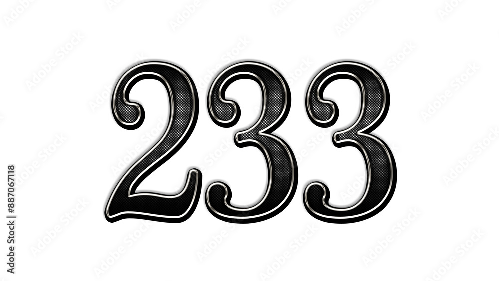 black metal 3d design of number 233 on white background. black metal 3d design of number 233 on white background.