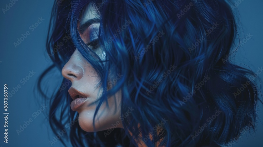 Woman With Blue Hair Posing In Blue Light Woman With Blue Hair Posing In Blue Light