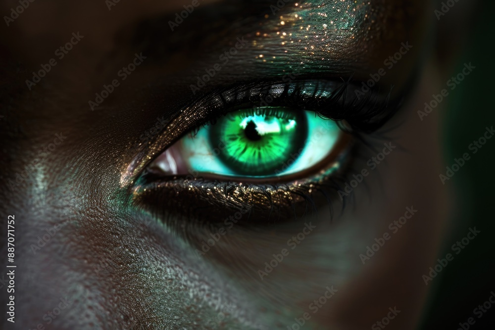 A detailed shot of a person's green eye, ideal for use in beauty or health-related contexts A detailed shot of a person's green eye, ideal for use in beauty or health-related contexts