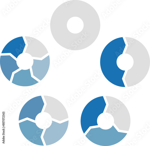 青とグレーの円形のフローチャートのセット