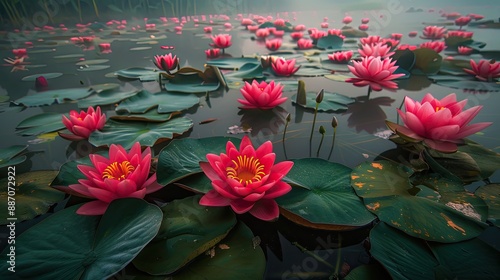 natural water sources fertile There are red lotus flowers growing in the water source