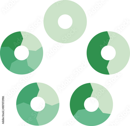 緑の円形のフローチャートのセット