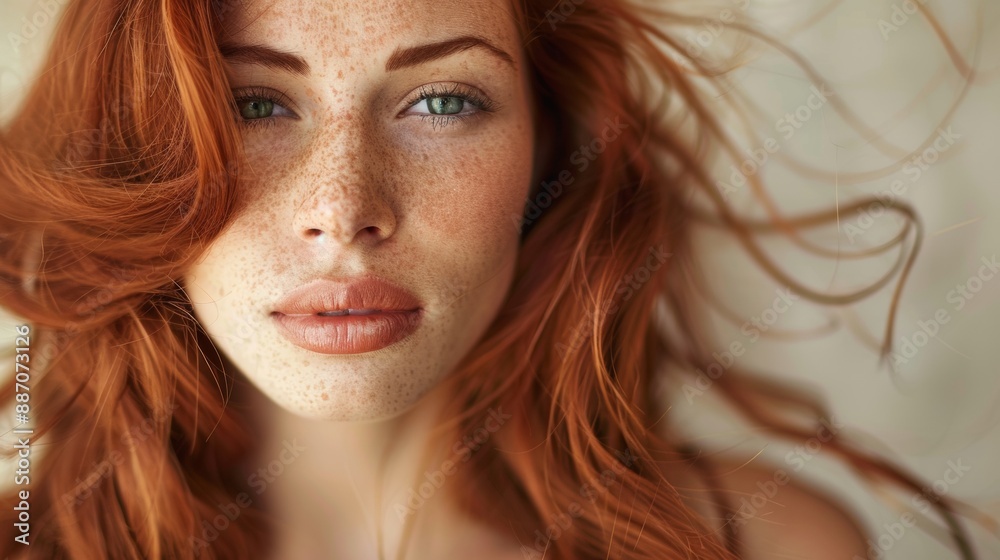 A woman with red hair and green eyes A woman with red hair and green eyes