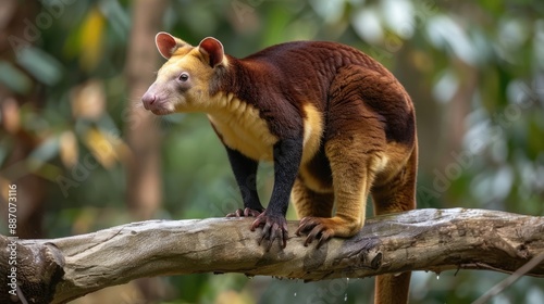 Matschie s Tree Kangaroo dendrolagus matschiei Adult standing on Branch photo