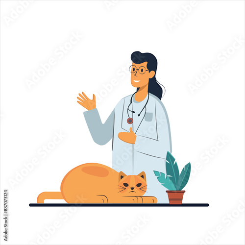 Veterinarian and cat