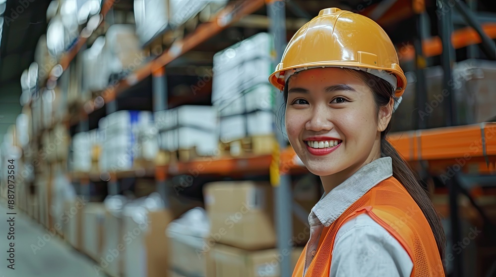 Business people inspector and woman with smile in warehouse for inventory quality control and check list Inspection employee and professional for supply chain logistics career and product info Business people inspector and woman with smile in warehouse for inventory quality control and check list Inspection employee and professional for supply chain logistics career and product info