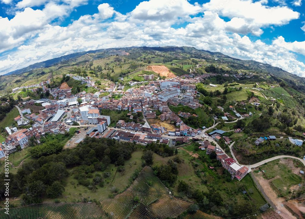 Obraz premium San Vicente Ferrer, Antioquia - Colombia. April 24, 2024. Town anchored in the foothills of a hill and whose foundation dates back to the 18th century.