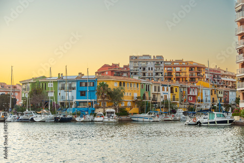 Colourful houses on the bank of a canal in Port Saplaya Alboraya Valencia