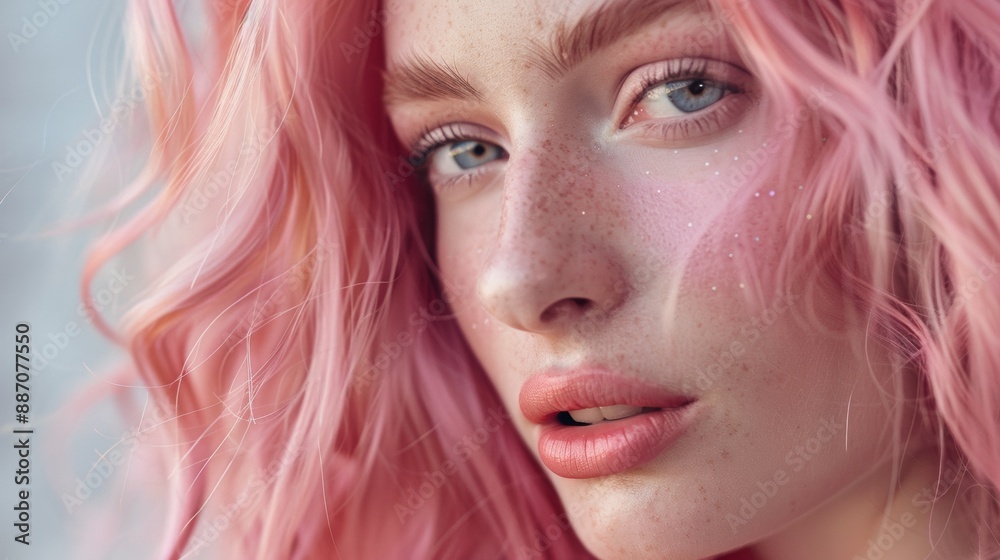 A woman with pink hair and a pink face A woman with pink hair and a pink face